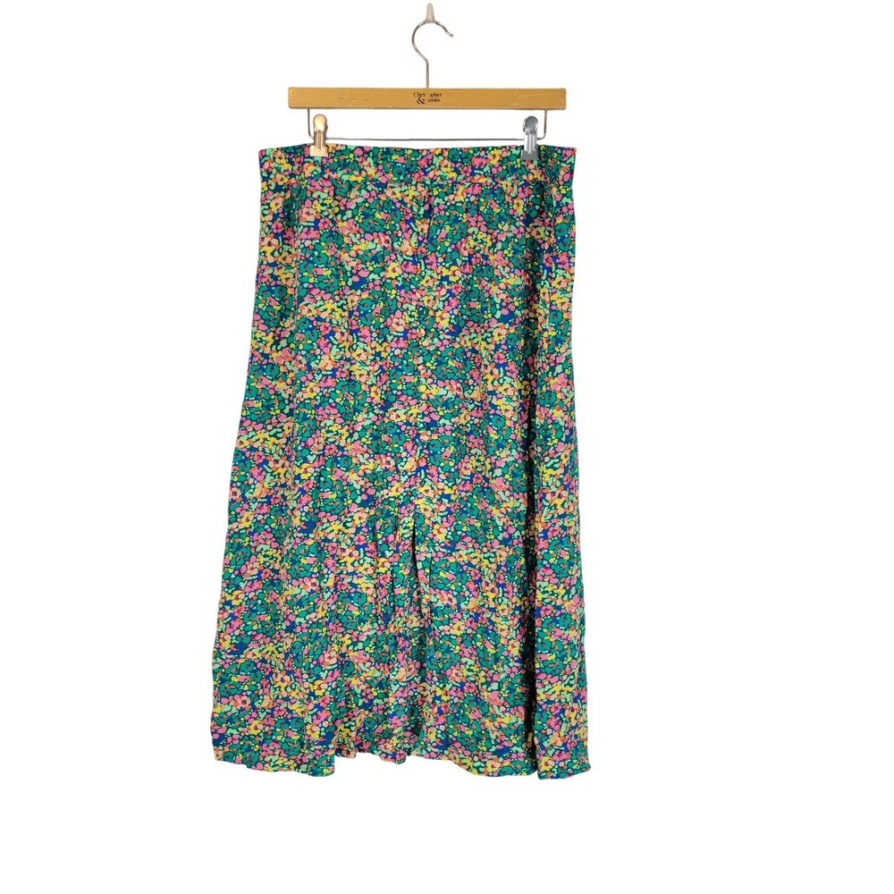 Loft Floral Midi Skirt Size Large Colorful Cottagecore Elastic Waist Prairie